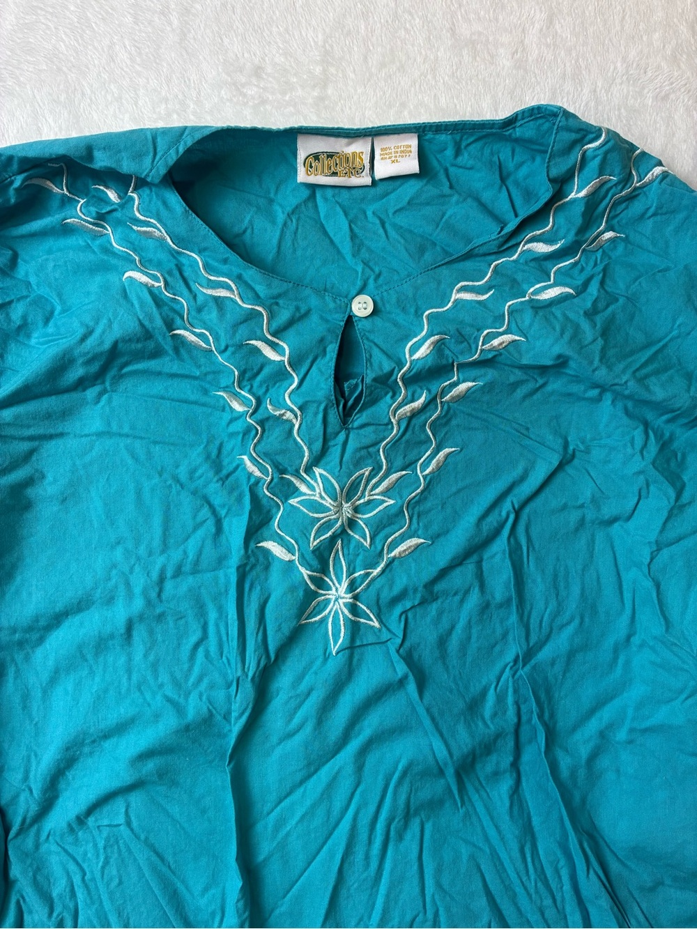 Turquoise Embroidered V-Neck Tunic